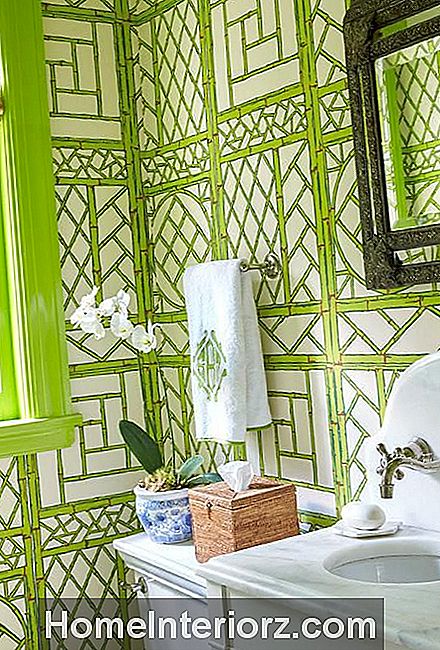 Badezimmer Inspiration Bambus Tapete grün eklektisch exotisch